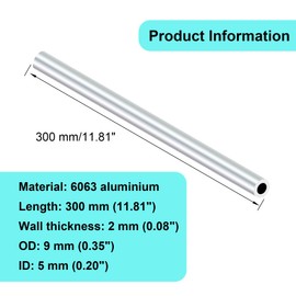 iMeistek 6063 Aluminium Tubes,9mm OD x 5mm ID x 300mm Length Seamless Aluminium Round Tubes for DIY Model,Industrial (3PCS)