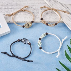 FASHEWELRY 6pcs Crystal Cage Bracelet Empty Stone Holder Bracelet Adjustable Macrame Gemstone Bracelet Holder with 6pcs Velvet Bags for DIY Bracelet Gift Making