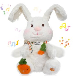 Children's Day Gift Talking Bunny Repeats What You Say Peek-A-Boo Toy - Soft Plush 11.8 Inches with Volume Adjustable, Singing Features & Interactive Buttons:_White handclap