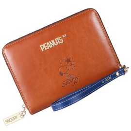 Snoopy Passbook Case, Passbook Holder, Card Case, Includes Seals, Bellows Type, Strap Included, Braun
