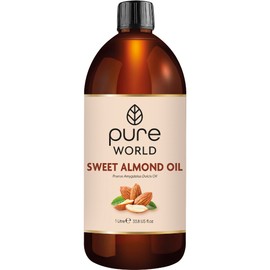 Pure World Natural Almond Oil 1 Litre REAL 100% Pure and Undiluted. Premium Quality Almond Oil – Message, Skin, Nails, Body and Face, Edible Vegan.