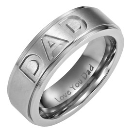 Men's DAD Titanium 7mm Ring Engraved Love You Dad with Gift Pouch by Willis Judd, Size Z+4