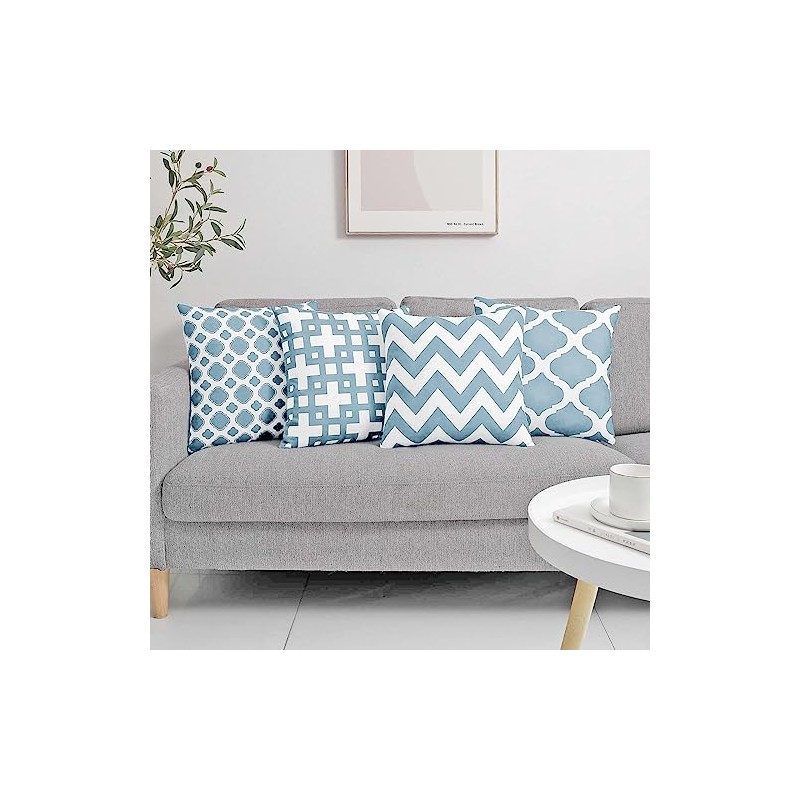 Set of 4 Luxton Aqua Blue Hamptons Cushion Covers Home