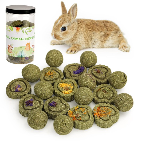 20Packs Small Animal Chew Toys, Hamster Timothy Grass Cakes and