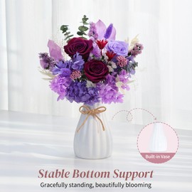 Lewondr Flower for Delivery, Preserved Flowers Bouquet, Purple Roses Bouquet, Real Long-Lasting Forever Birthday Flowers Gifts for Mom Grandma Women Mothers Day Anniversary Christmas, Purple