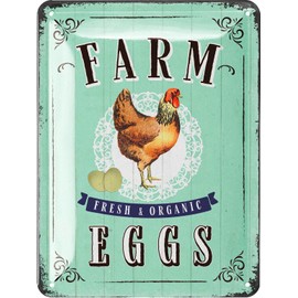 LANOLU Retro Tin Sign Chicken Coop Sign - Chickens Sign Fresh Eggs Farm Fresh Eggs - Chicken Decoration Gift as Chicken Coop Accessories and Wall Decoration for the Kitchen, Metal Sign 15 x 20 cm