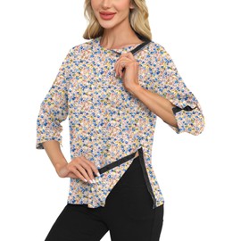 Poriff Chemo Shirts for Port Access Women Shoulder Post Surgery Adaptive Clothing Snap Rotator Cuff Surgery Shirts Floral L