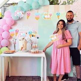 JOYMEMO 24 Pieces What's The Scoop Gender Reveal Centerpiece Sticks Pink and Blue - Ice Cream Theme Boy or Girl Gender Reveal Decorations, Baby Shower Supplies for Pregnancy Ice Cream Themed Party