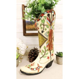 Rustic Western Crosses Arrows Stars Tassel Frills Cowgirl Boot Vase Figurine