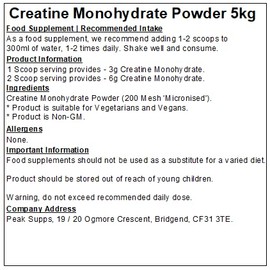 Creatine Monohydrate Powder - All Flavours - Micronised (Unflavoured, 5kg (1kg x 5))