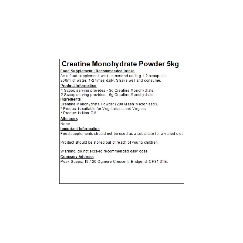 Creatine Monohydrate Powder - All Flavours - Micronised (Unflavoured, 5kg