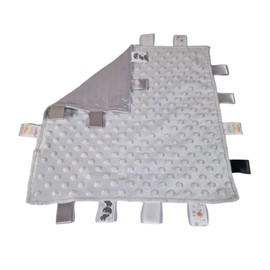 Royal Icon Baby Comforters tag blanket – Ultra Soft and Unique Design Taggies for Babies – Hypoallergenic Baby Taggy Blanket for Newborn Toddlers Boys and Girls 35x35 Cm (Grey - Ri15)