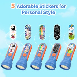 ETENWOLF L1 Rechargeable Flashlight for Kids,LED Flashlight with Fun DIY Stickers, 6 Light Modes, Adjustable Brightness, 1500mAh Battery, IPX5 Waterproof Flashlight for Camping, Home & Emergency