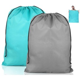 Pack of 2 Laundry Bags Travel, Waterproof Dirty Laundry Laundry Hamper, Large Foldable Laundry Bag with Drawstring for Dormitory and Travel Laundry Room (Grey + Green, 60 x 80 cm)
