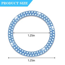 KHGUZ 2PCS Bling Car Engine Start Ring Stickers, Crystal Rhinestone Vehicle Key Ignition Switch Knob Decal, Sparkling Double Drainage Drill Auto Start Button Cover, Universal for Most Cars (Blue)