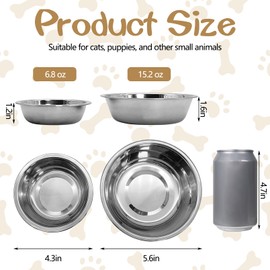 kathson 12 PCS Small Stainless Steel Dog Bowls, Replacement Metal Puppy Food Water Bowl Set Suit for Indoor Outdoor, Pet Feeding Dish for Small Animals Kitten, Dishwasher Safe (5.5 in)