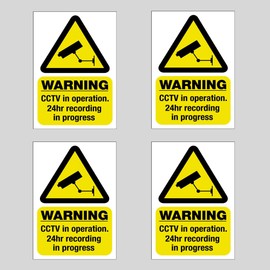 4 x CCTV Camera Security Small STATIC CLING Sticker Signs 100 mm High x 70 mm Wide - for Inside Windows - Reverse Window Sticker - Image is visible from outside