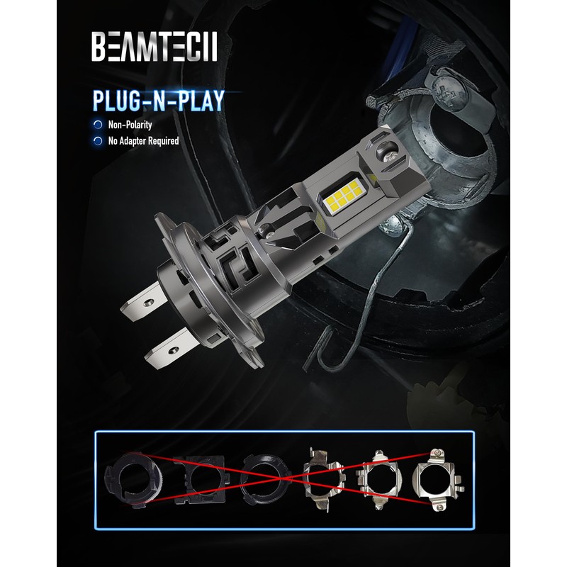 BEAMTECH H7 Light Bulbs, No Adapter Needed, 500% Brightness 6500K