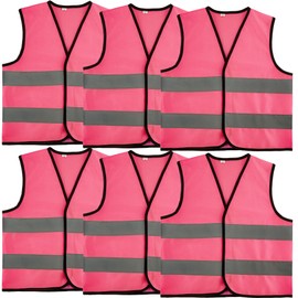 6 Pcs Kids Hi Vis Vest Child Pink High Visibility Vest Bulk Children Hi Vis Safety Vests with Reflective Strips for Girls Boys Gift Play Outside Ride Bike (XL, 13-15 years(140-160 cm))
