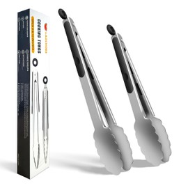 LAOCHOES Küchenzange – Hochtemperaturbeständige Edelstahl-Kochzange, ideal zum Grillen, Salaten und Servieren, Grillzangen-Set (22,9 cm und 30,5 cm) (Edelstahl)