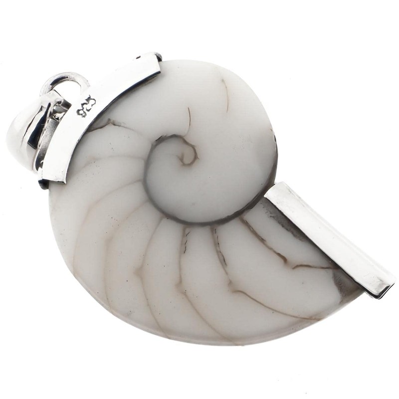 White Nautilus OCean Shell 925 Sterling Silver Pendant, 1 5/8"