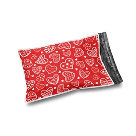 Shop4Mailers 10 x 13 Glossy Red Hearts Decorative Plastic Poly Mailer Bags Waterproof Shipping Mailing Envelope 2 Mil for Apparel, Clothes, Shirts, Books – Permanent Adhesive Seal (100 Pack, Hearts)