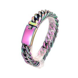 ROWIN&CO Stainless Steel Cuban Link Bracelet for Men Metal Wrist Bracelets Black/18K Gold Plated/Rainbow Wristchain for Male Women, Hip hop Jewelry Thick Bracelet Chain, W: 16mm, L: 8"/8.5"/ 9.5"