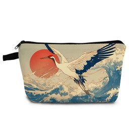 YULUENZE Crane Gifts White Crane Makeup Bag Cute Small Organizer Bag with Zipper Traditional Painting Crane Print Cosmetic Bag Birthday Gifts for Crane Lovers Women Friends