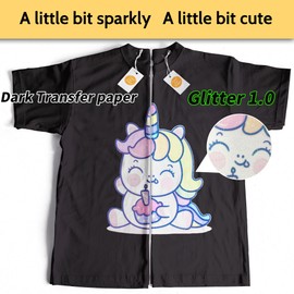 TransOurDream Tru-Glitter Transfer Paper Printable Inkjet Vinyl HTV 10 Sheets A4 Iron on Transfers Dark Image with Reflect Colorful Shimmer Under Light (G-1.0-10)
