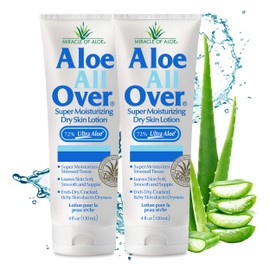Miracle of Aloe’s Aloe All Over Super Moisturizing Dry Skin Lotion (2-Pack, 4 oz) - Made with 72% UltraAloe Aloe Vera Gel. Safe for Everyone: Men, Women, Kids. Ends Flaking and Restores Dry Skin Fast