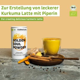 FAIRNATURAL Organic Golden Milk Powder Vegan [200 g] - Golden Milk Powder with Turmeric - Organic Turmeric Powder with Ginger & Other Superfoods - Suitable for Golden Milk Latte - from Germany