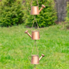 Zaer Ltd. Ornate Hanging Rain Chains (Copper Finish, Watering Cans)