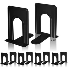 Book Ends, Metal BookEnds Heavy Duty bookend (Black 5 Pair)