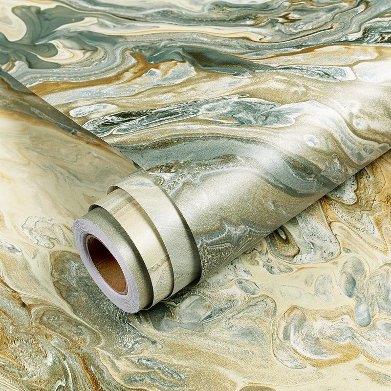 YENHOME 30"X118" Gold Countertop Contact Paper Marble Wallpaper Peel and