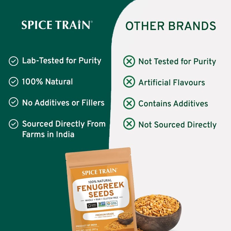 SPICE TRAIN, Fenugreek/Methi Seeds (397g) Non-GMO, Gluten-Free & 100% Whole