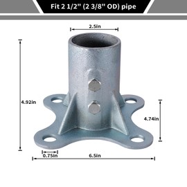 HOOBBS Chain Link Fence Post 2 1/2" Floor Flange, Pipe Flange Galvanized Fence Post (1)