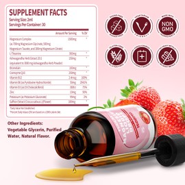 YUULAI Pack of 2 Magnesium Glycinate Liquid Drops, High Absorption Magnesium Liquid with Vitamin B6, D3, L-Theanine, Q10, Magnesium Supplement to Support Night, Muscle & Bone, Strawberry, 4 Fl Oz