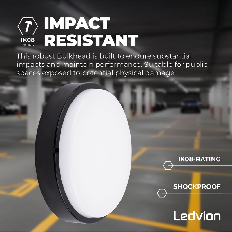 Ledvion - LED Bulkhead Ceiling Light Bathroom Black Diameter 28