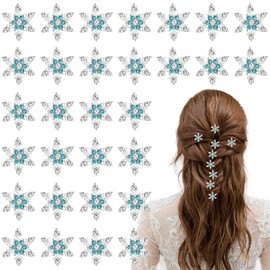 30 PCS Mini Snowflake Hair Clips Cute Crystal Hair Clip Blue Rhinestone Decorative Hair Pins Silver Hairclips Crystals Bobby Pin Flower Hairclip Wedding Bridal Hair Accessories for Women Girls