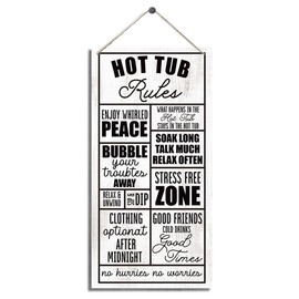 Hot Tub Rules Sign, Bathroom Sign, Bathroom Wall Decor, Decorative Wood Hanging Wood Plaque, Wall Decor Art, Bathroom Wall Sign for Home or Business Use, Farmhouse Wooden Sign with Hanging Rope
