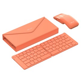 DELUX PockCombo Portable Keyboard and Mouse Wireless with Protective Case, Bluetooth Foldable Keyboard, 2-in-1 Sliding Mini Mouse with Pointer (Orange)