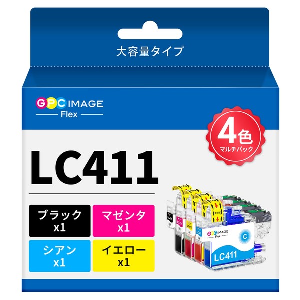 GPC Image Flex LC411 LC411-4PK Brother Ink LC411 4 Color Set, Large Capacity Type, Brother Compatible Ink Cartridge, LC411, LC411BK DCP-J926N, MFC-J904N, MFC-J739DN MFC-J939DN Compatible Ink