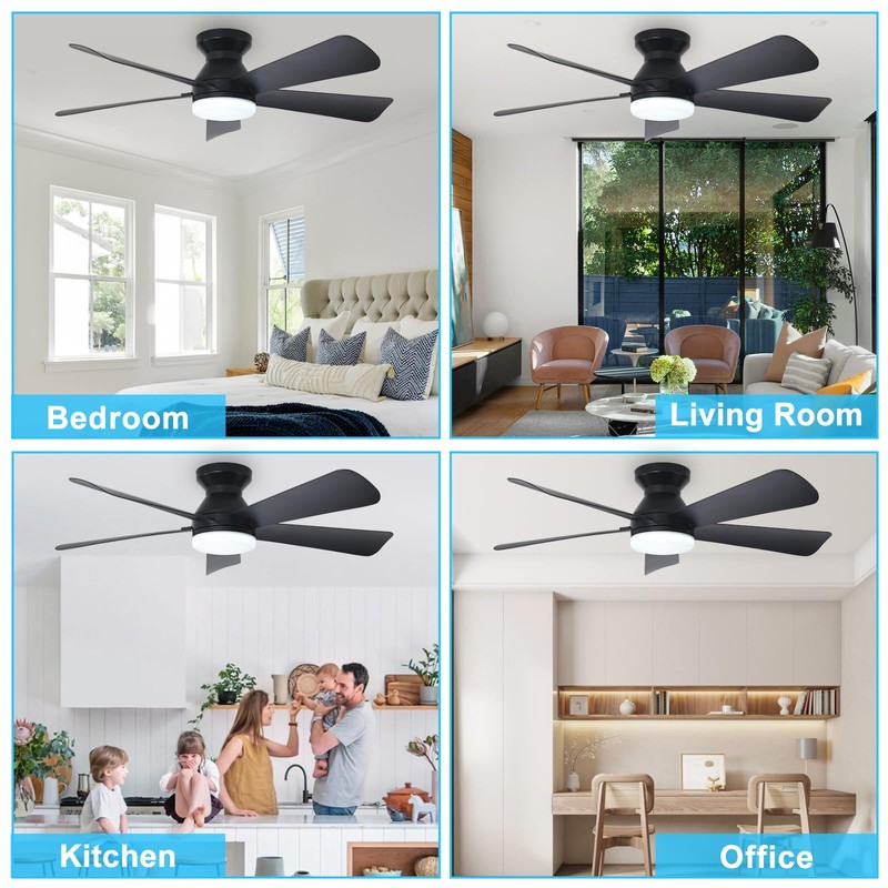 Depuley Modern Ceiling Fan with Light: 42-Inch Black Small Fans