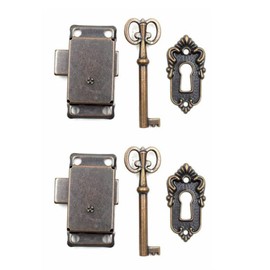2 Pack Retro Cabinet Cupboard Jewelry Box Decorative Lock Case Box Lock with Key Bronze