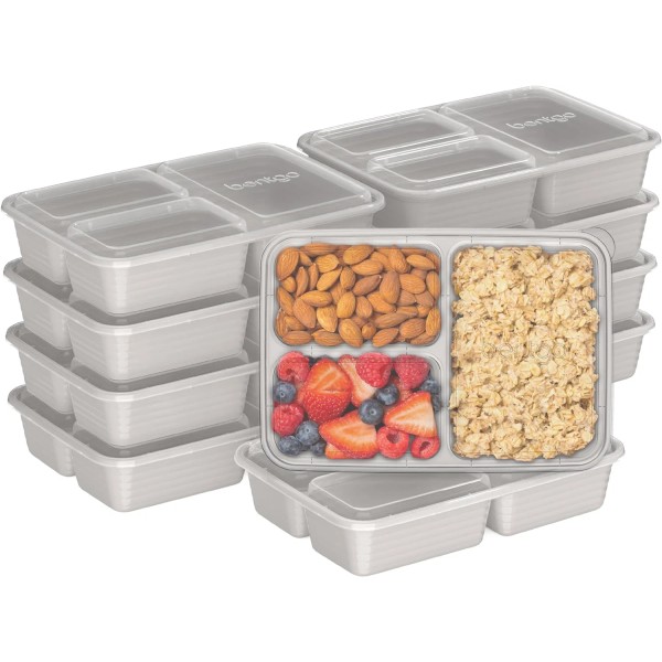 20-Piece Lightweight, Durable, Reusable Bpa-Free 3-Compartment Containers - M...