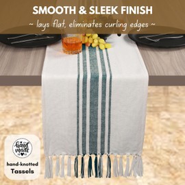 Native Fab Pure Cotton Table Runner Farmhouse 108 Inches Long - Wedding Table Runners with Fringes, Parties Rustic Bridal Shower Decor Dining Table Runners 14x108 Green White