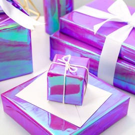 Yarcony Purple Wrapping Paper Roll - 17Inch x 33Feet - Thick Luxury Holographic Iridescent Texture Girls Gift Wrap Paper for Birthday, Wedding, Bridal Shower, Valentine's Day, Christmas, Holiday