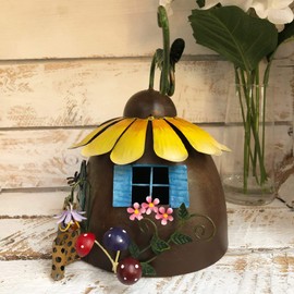Metal Fairy Sunflower House Outdoor Garden Patio Sculpture Decorative Ornament