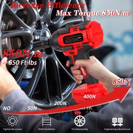 TIKTIK 1/2 inch Cordless Impact Wrench,650 Ft-lbs (850Nm) Brushless Impact Gun,3300RPM Power Impact Driver w/ 2x 4.0 Battery, 5 Sockets,8 Drill,6 Screws,Electric Impact Wrench for Car Home