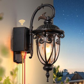 OPAXIS 18.6" H Porch Light with GFCI Outlet, Dusk to Dawn Outdoor Light with Outlet, Bronze Waterproof Outdoor Light Fixture, 100% Aluminum Front Porch Lantern for House, Garden, Doorway, Garage,